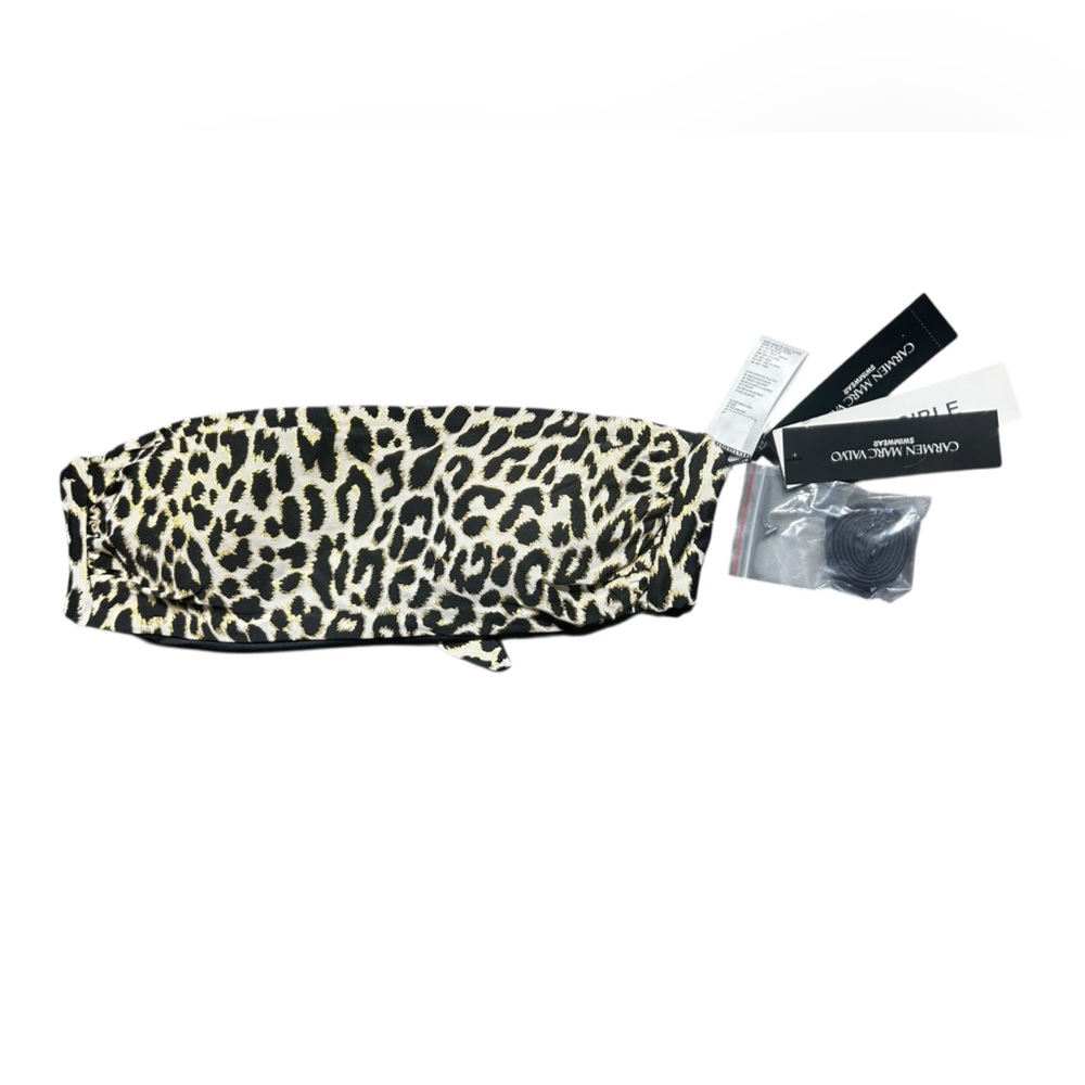 CARMEN MARC VALVO reversible foil leopard print bandeau bikini top bra size S - Picture 2 of 5